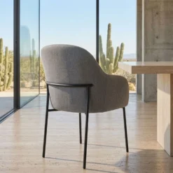 Lot de 2 chaises modernes matelassées Inaya Métal Noir et Tissu Gris