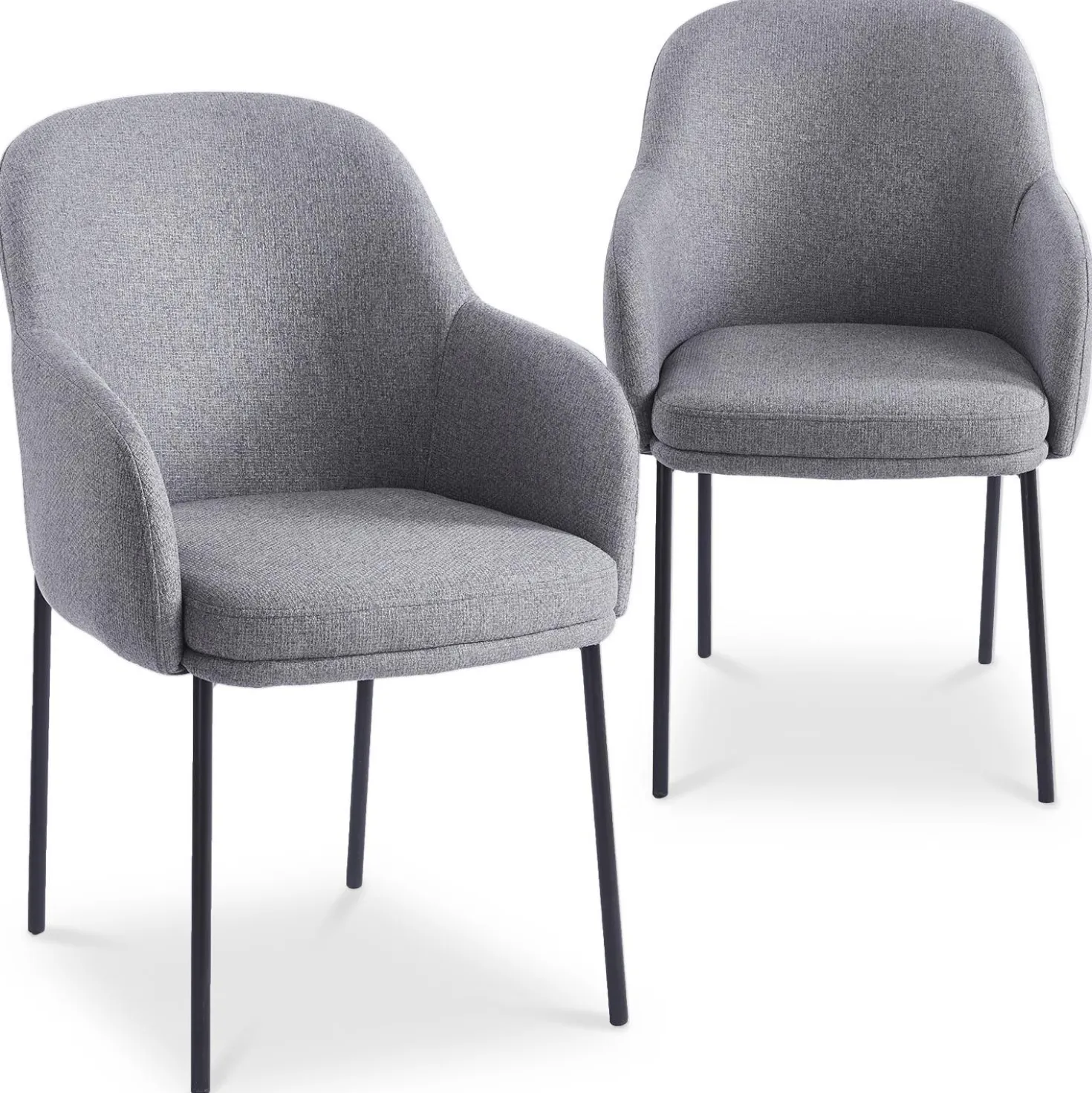 Lot de 2 chaises modernes matelassées Inaya Métal Noir et Tissu Gris