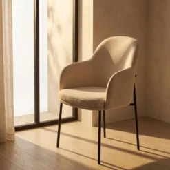 Lot de 2 chaises modernes matelassées Inaya Métal Noir et Tissu Beige