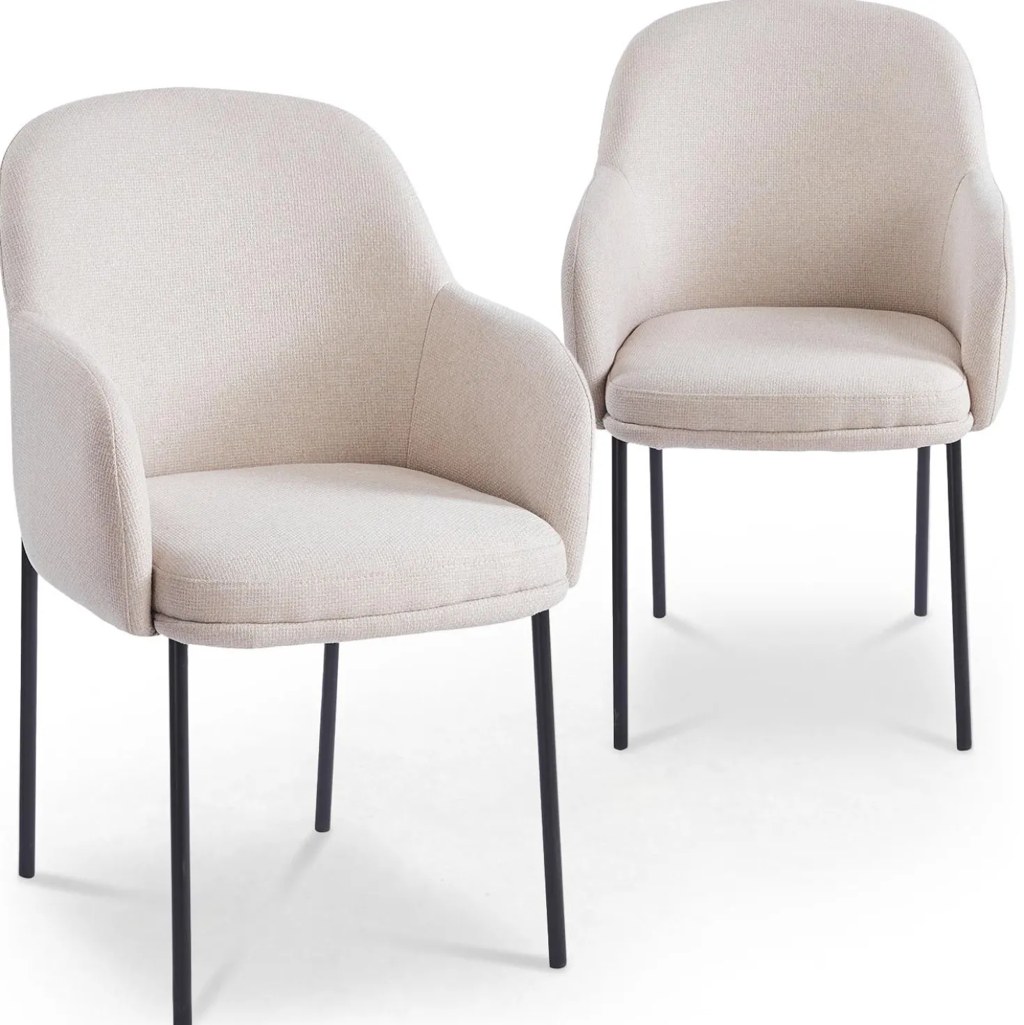 Lot de 2 chaises modernes matelassées Inaya Métal Noir et Tissu Beige