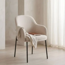 Lot de 6 chaises modernes matelassées Inaya Métal Noir et Tissu Beige