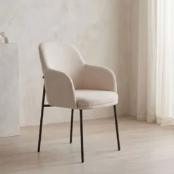 Lot de 6 chaises modernes matelassées Inaya Métal Noir et Tissu Beige