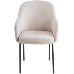 Lot de 6 chaises modernes matelassées Inaya Métal Noir et Tissu Beige