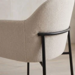 Lot de 6 chaises modernes matelassées Inaya Métal Noir et Tissu Beige