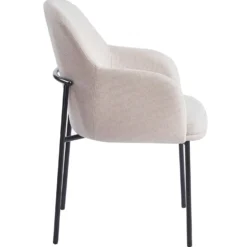 Lot de 6 chaises modernes matelassées Inaya Métal Noir et Tissu Beige