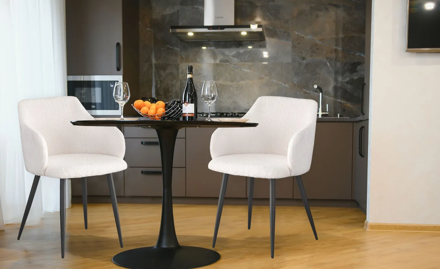 Lot de 2 chaises Paoline Tissu Bouclette Crème