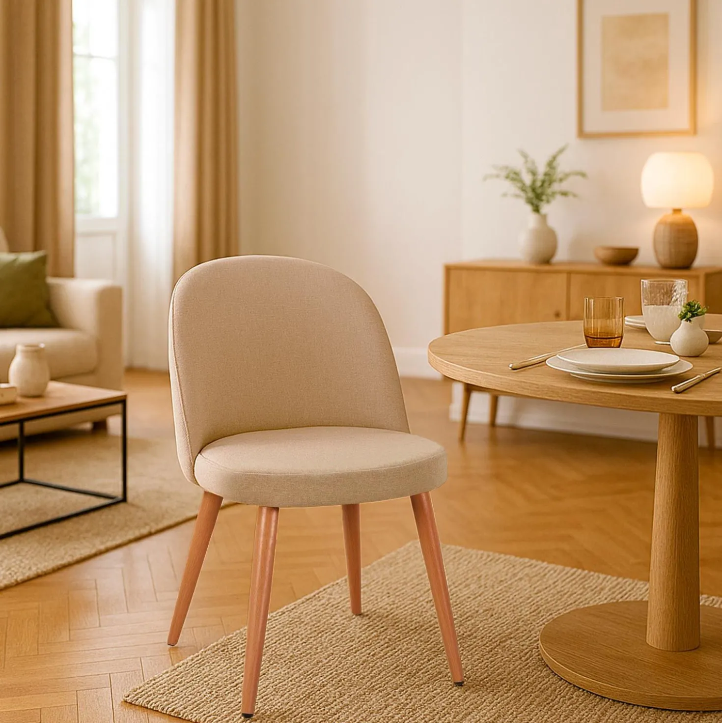 Lot de 6 chaises scandinaves Maury Tissu Beige