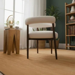 Lot de 8 chaises style scandinave chic Bringo Bois foncé et Tissu bouclette Beige