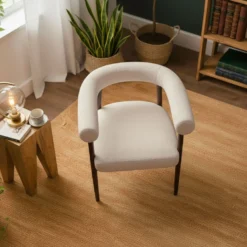 Lot de 4 chaises style scandinave chic Bringo Bois foncé et Tissu bouclette Beige