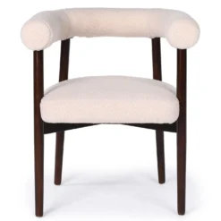 Lot de 4 chaises style scandinave chic Bringo Bois foncé et Tissu bouclette Beige
