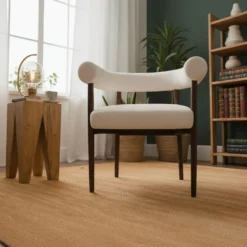 Lot de 6 chaises style scandinave chic Bringo Bois foncé et Tissu bouclette Beige
