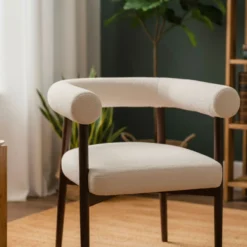 Lot de 6 chaises style scandinave chic Bringo Bois foncé et Tissu bouclette Beige