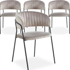 Lot de 4 chaises Tabata Métal Noir et Velours Taupe