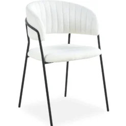 Lot de 4 chaises Tabata Métal Noir et Tissu bouclette Crème