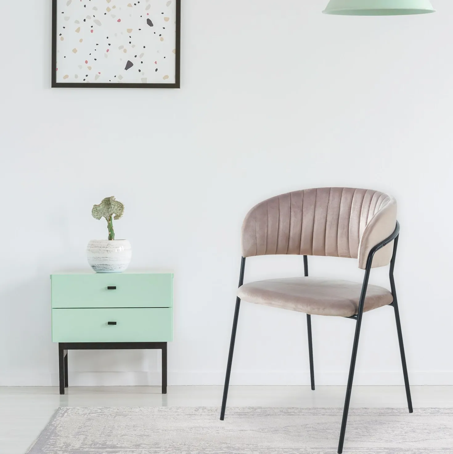 Lot de 8 chaises Tabata Métal Noir et Velours Taupe