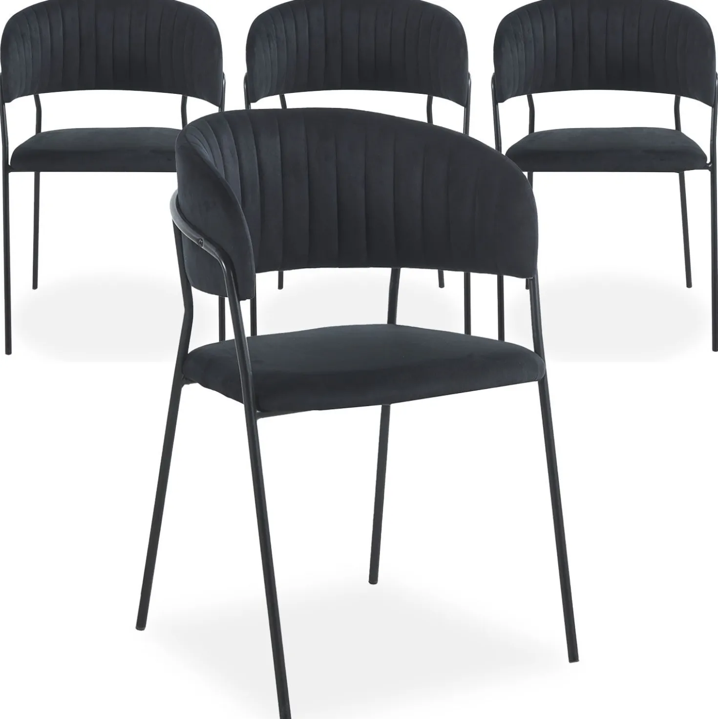 Lot de 4 chaises Tabata Métal Noir et Velours Noir