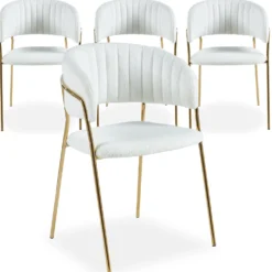 Lot de 4 chaises Tabata Tissu Bouclette Crème