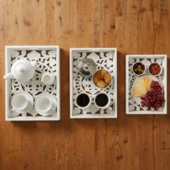Lot de 3 plateaux style oriental avec moulures Kalmiac Blanc