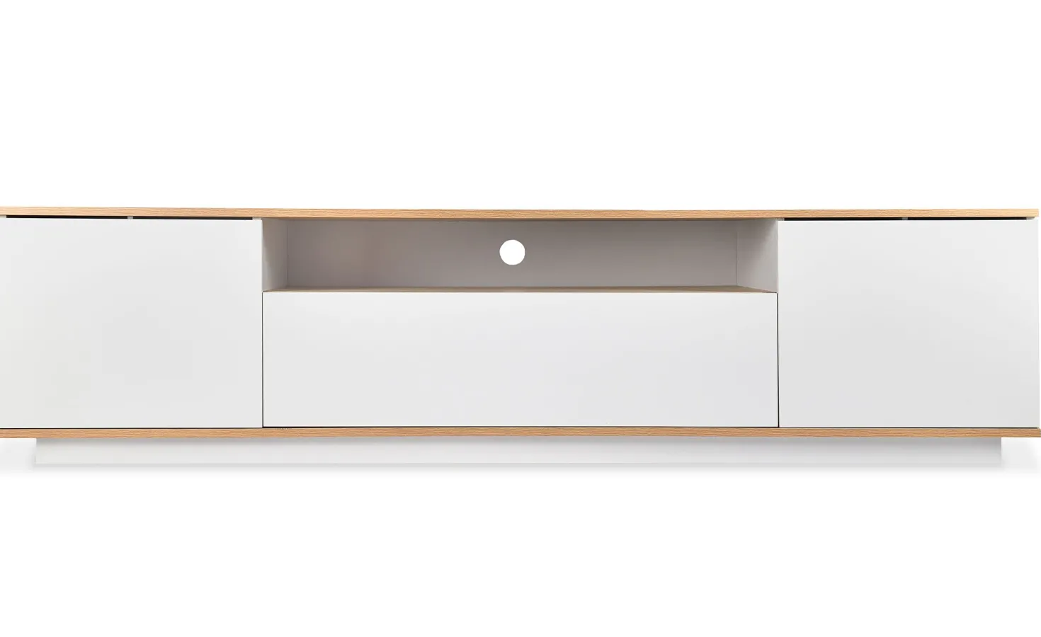 Meuble TV au design linéaire Iliade L180cm Bois clair et Blanc
