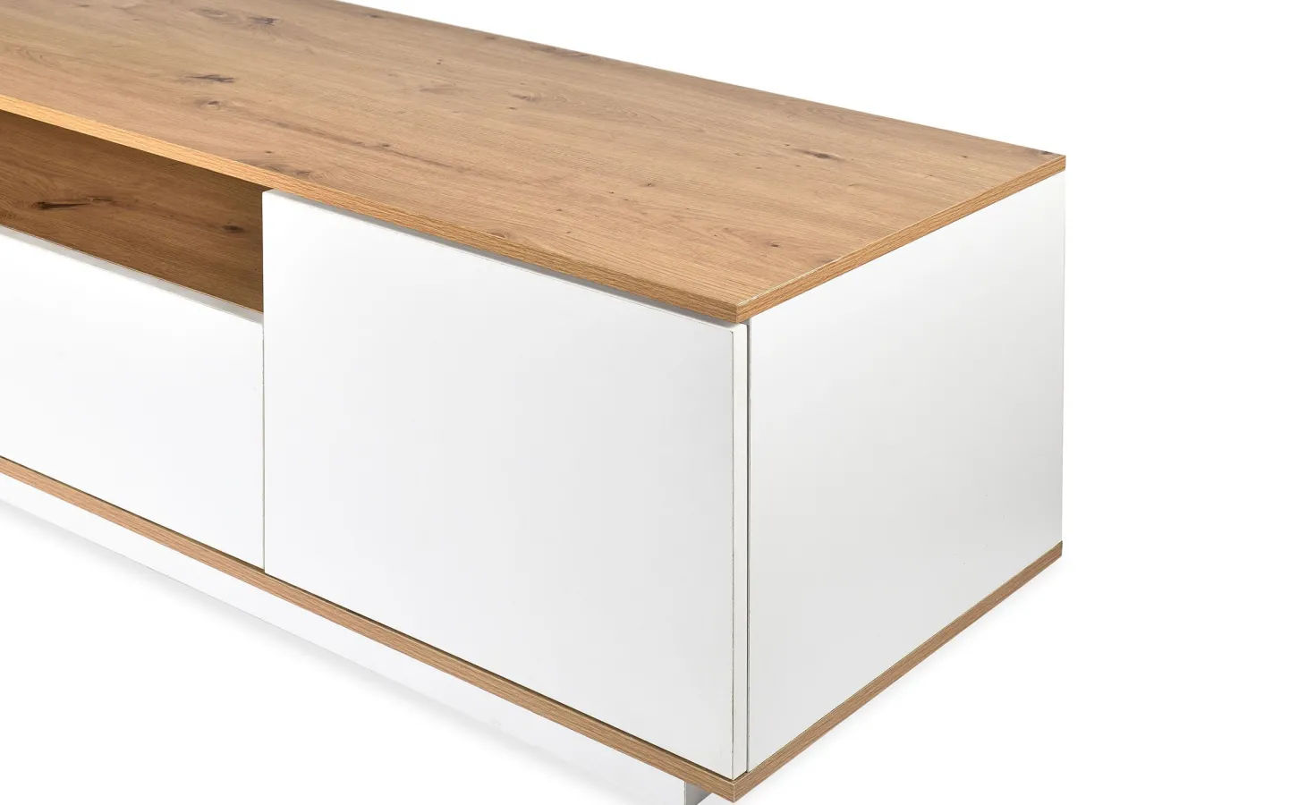 Meuble TV au design linéaire Iliade L180cm Bois clair et Blanc
