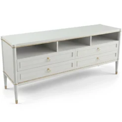 Meuble TV élégant 4 tiroirs Optimus Beige clair et Or