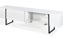 Meuble TV moderne avec 2 portes Valmain L180cm Blanc et Métal Noir