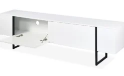 Meuble TV moderne avec 2 portes Valmain L180cm Blanc et Métal Noir