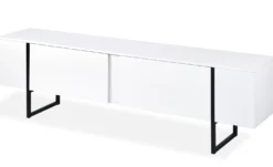 Meuble TV moderne avec 2 portes Valmain L180cm Blanc et Métal Noir