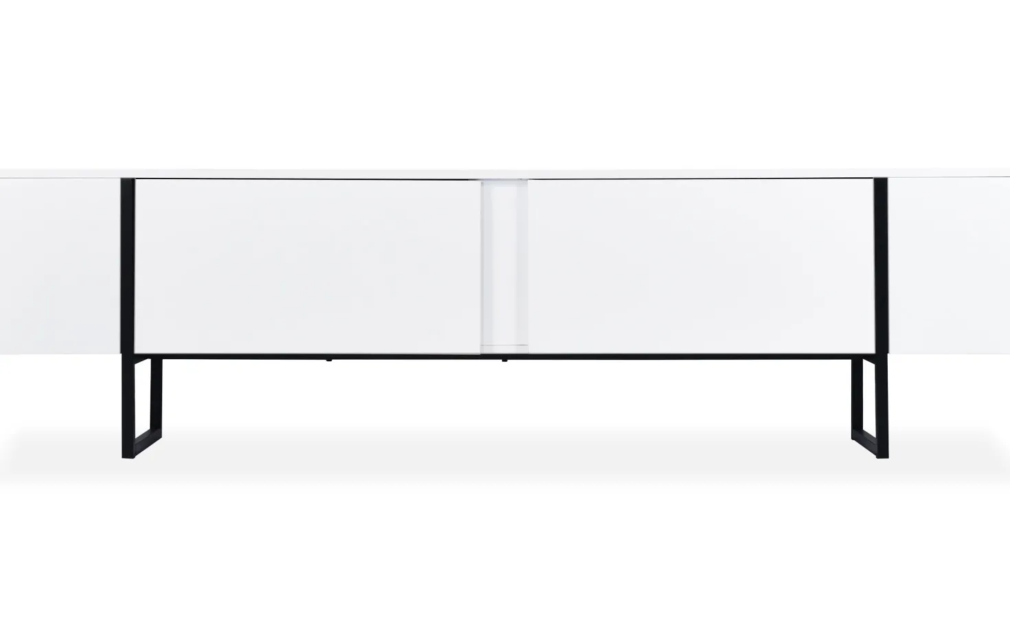 Meuble TV moderne avec 2 portes Valmain L180cm Blanc et Métal Noir