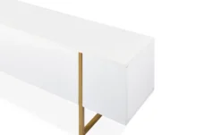 Meuble TV moderne avec 2 portes Valmain L180cm Blanc et Métal Or