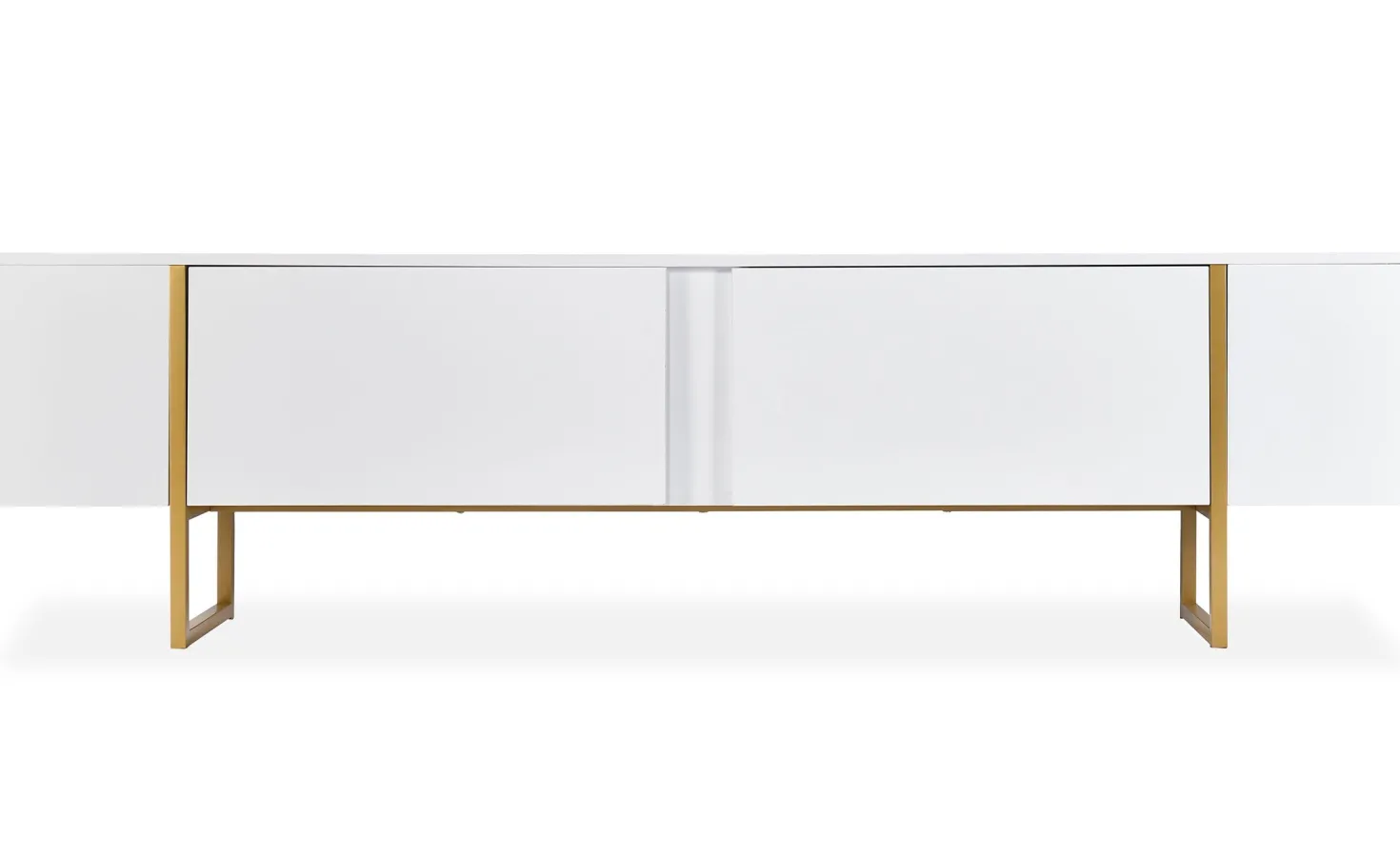 Meuble TV moderne avec 2 portes Valmain L180cm Blanc et Métal Or
