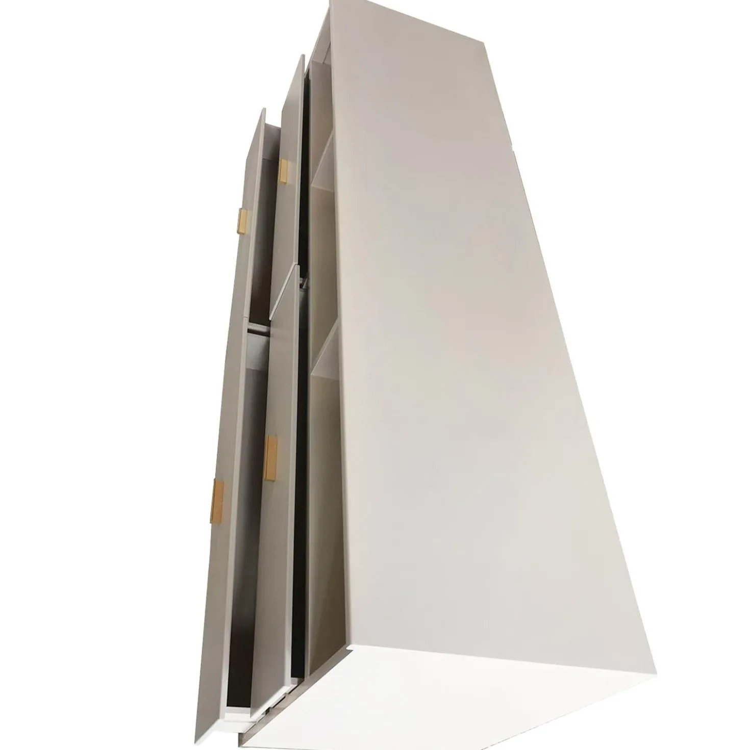Meuble TV moderne 4 tiroirs Nestor Taupe clair et Or