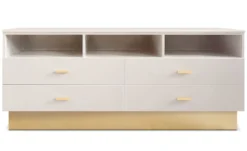 Meuble TV moderne 4 tiroirs Nestor Taupe clair et Or