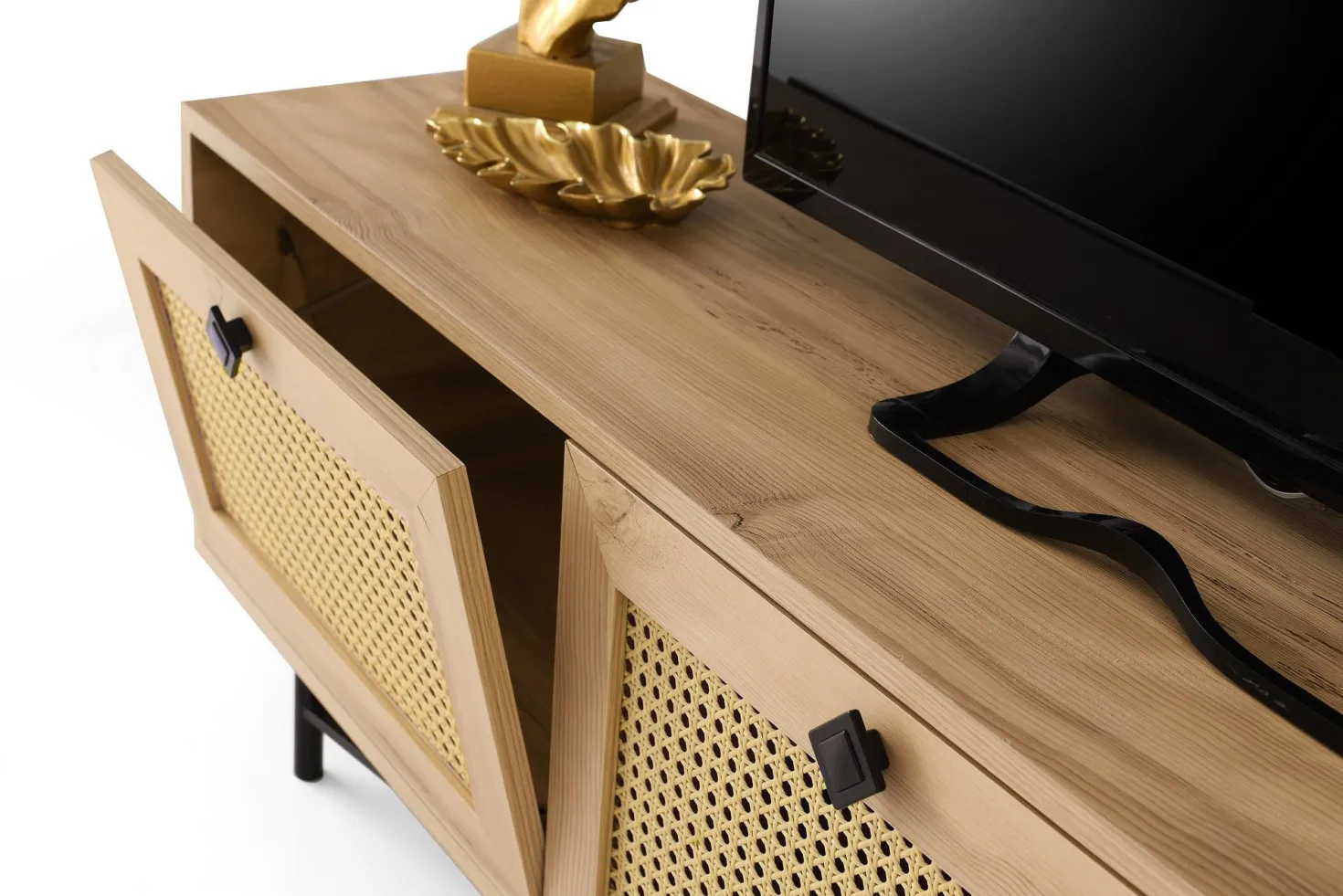Meuble TV 3 portes en cannage Smussi 180cm Bois clair