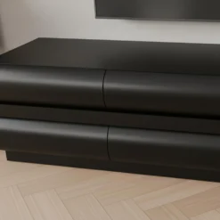 Meuble tv 8 tiroirs arrondis Mezade Bois Noir