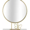 Miroir de table rond cadre métal doré base marbre blanc papillon métal