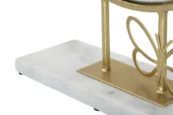 Miroir de table rond cadre métal doré base marbre blanc papillon métal