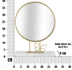 Miroir de table rond cadre métal doré base marbre blanc papillon métal