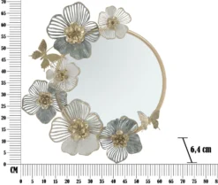 Miroir mural Amy métal doré décor floral pastel