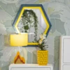 Miroir mural hexagonal cadre en bois Tissu Velours Bleu et Jaune