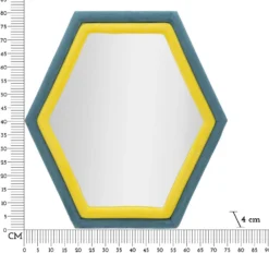 Miroir mural hexagonal cadre en bois Tissu Velours Bleu et Jaune