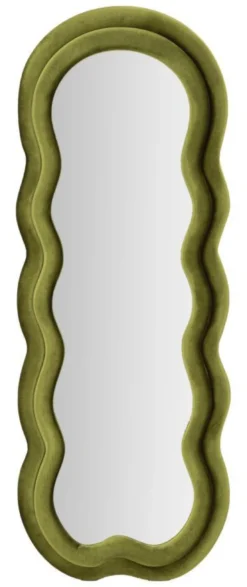 Miroir mural Miki cadre en bois et Tissu Velours Vert