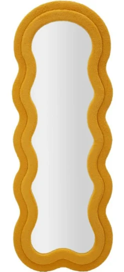 Miroir mural Moutarde cadre Bois Tissu bouclé