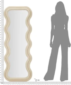 Miroir mural ondulé en bois et tissu crème