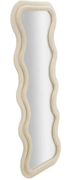 Miroir mural ondulé en bois et tissu crème