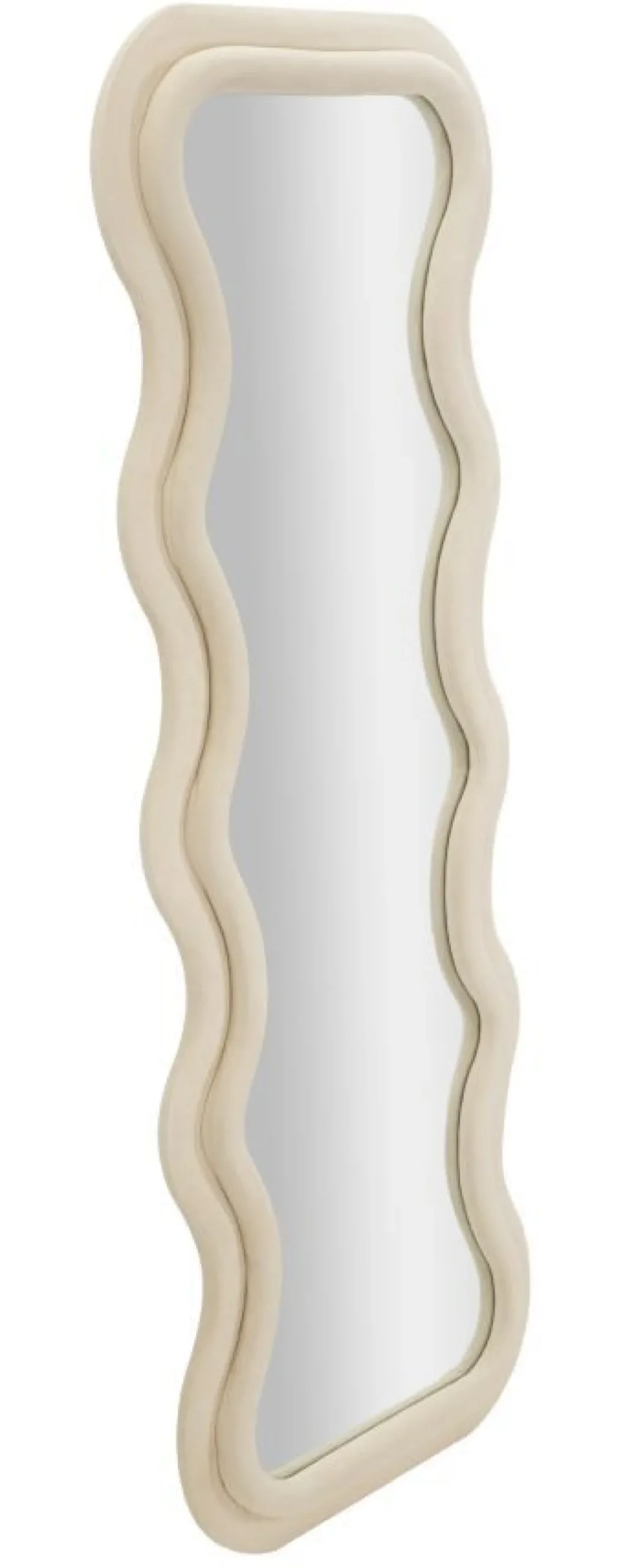 Miroir mural ondulé en bois et tissu crème