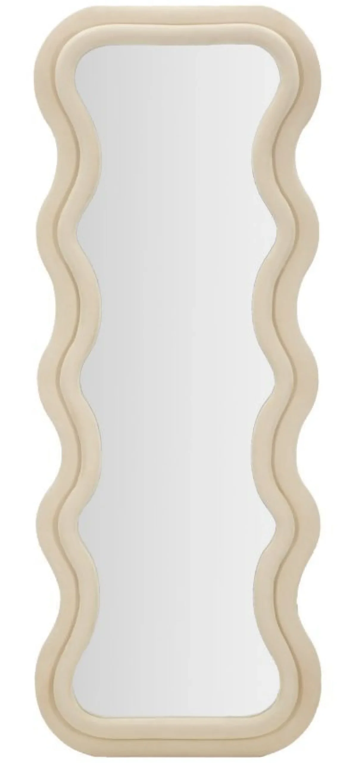 Miroir mural ondulé en bois et tissu crème