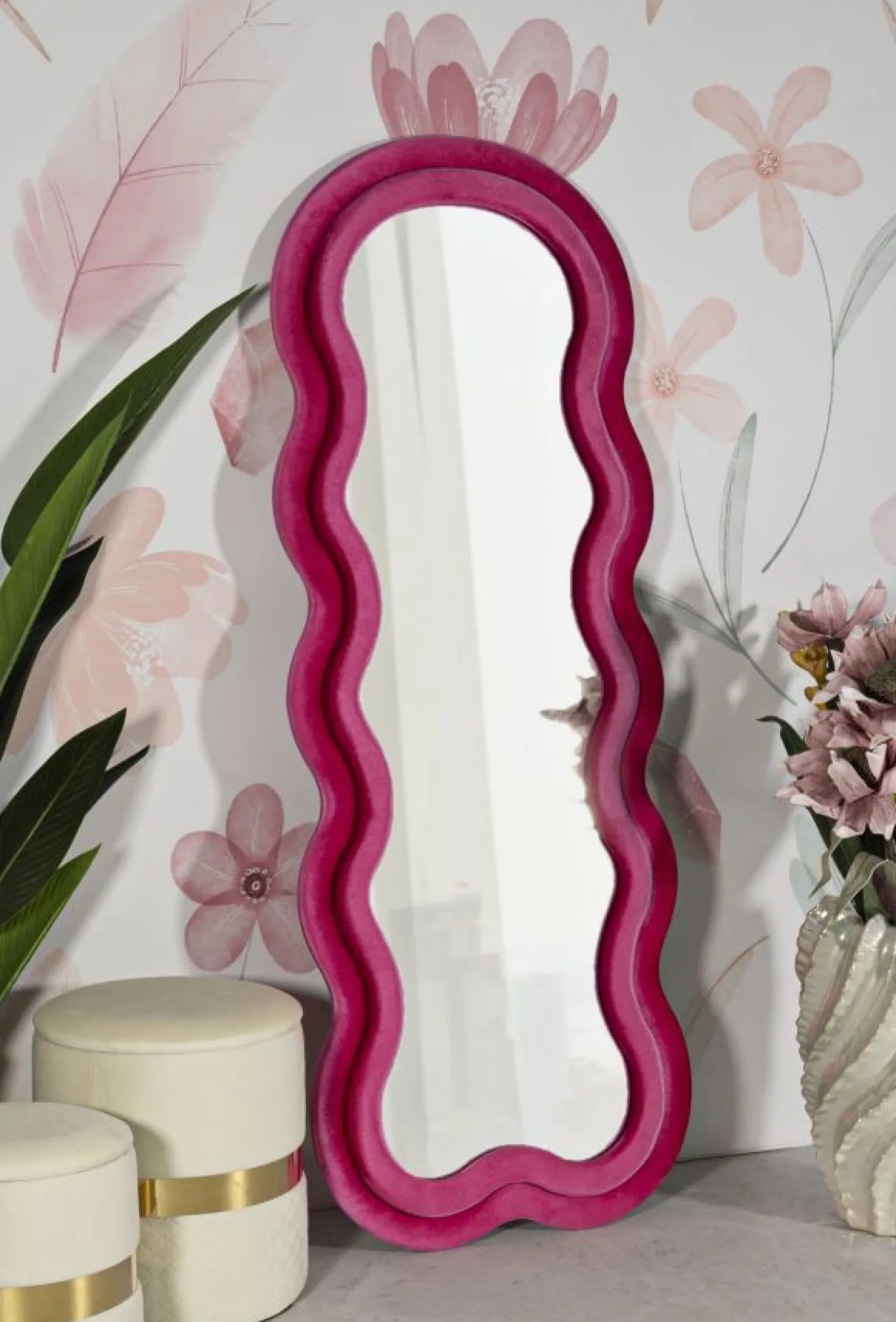 Miroir mural ondulé Velours Fuchsia