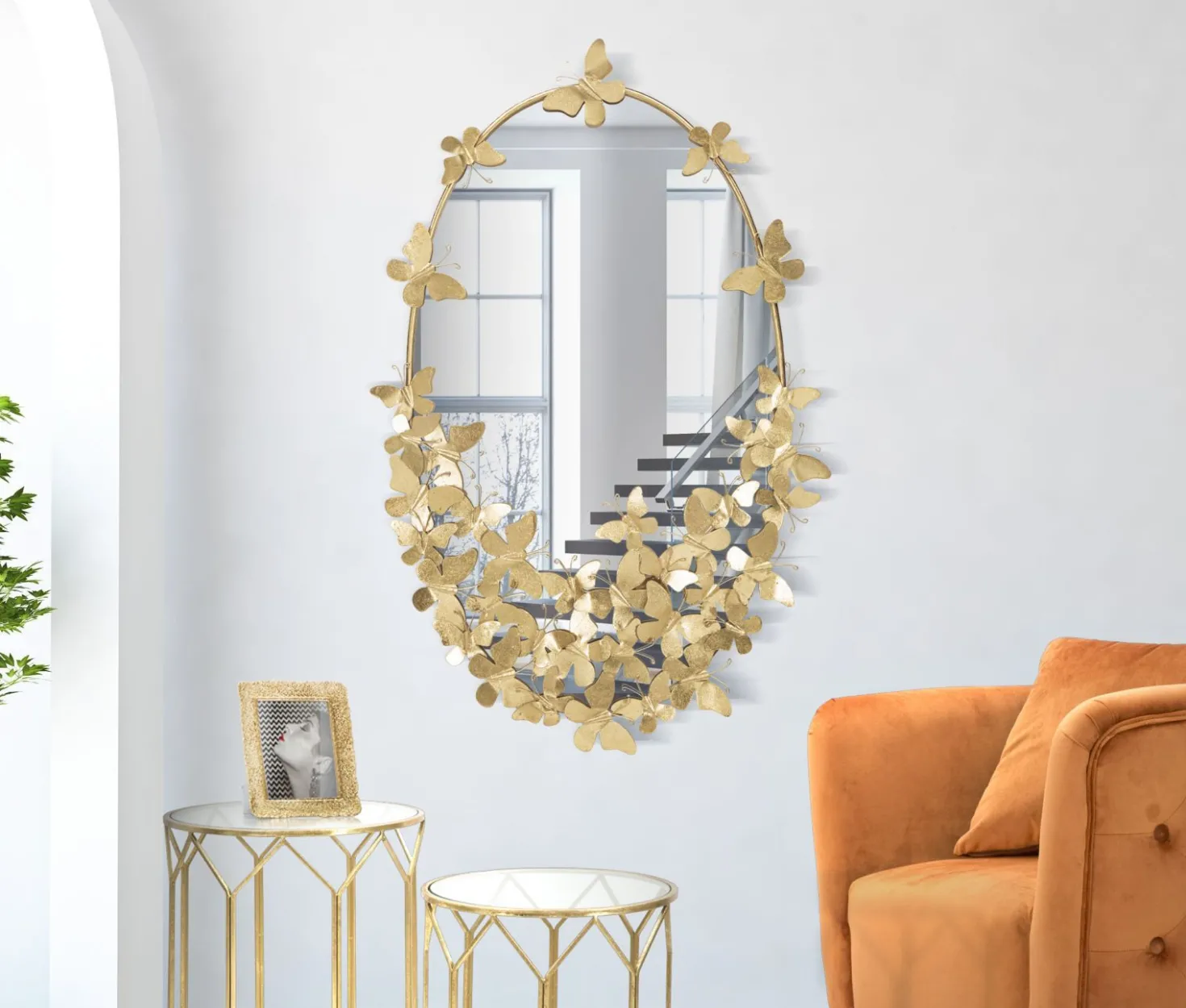 Miroir mural ovale Papillon Fer et Verre cadre doré