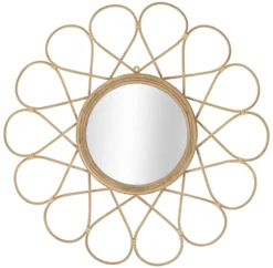 Miroir mural rond Almeria Rotin marron verre fer